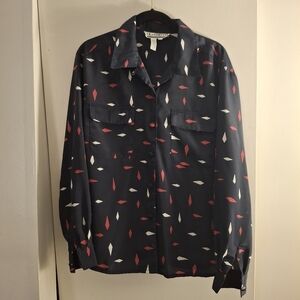 SK & Company Women's Dark Blue Long Sleeve Shirt with Red and White Accents